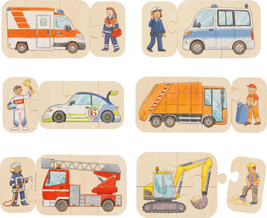 Goki puzzel - voertuigen - 24 stukjes - 6 modellen - hout - 2 jaar