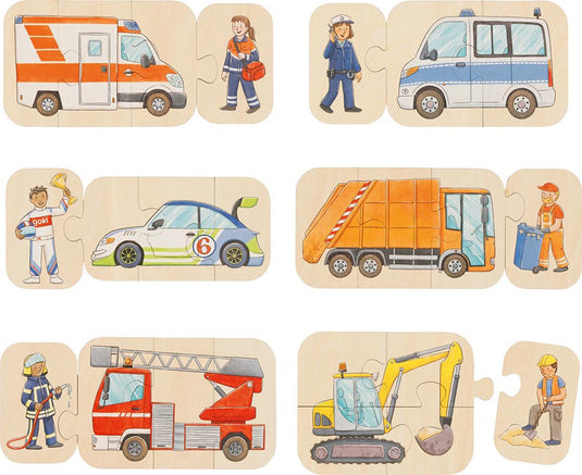 Goki puzzel - voertuigen - 24 stukjes - 6 modellen - hout - 2 jaar