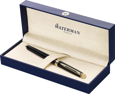 Waterman hémisphère rollerballpen | glanzend zwart met 23-karaats gouden trim | fijne punt | zwarte inkt | geschenkverpakking