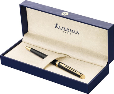 Waterman hémisphère balpen | glanzend zwart met 23-karaats gouden trim | medium punt | blauwe inkt | met geschenkdoos