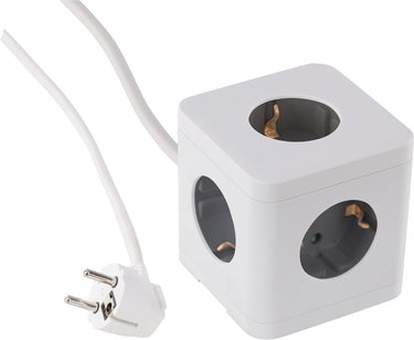 Q-link stekkerdoos - cube - 5-voudig - randaarde - 3 x 1.5 mmâ² - 1.5 m - wit grijs