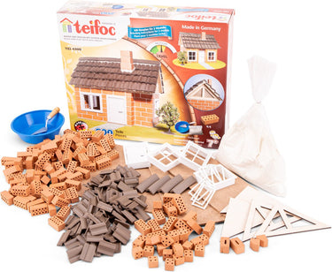 Teifoc ® bouwdoos – vakwerkhuis – 200 onderdelen – echte mini bakstenen met cement, kom en troffel – bouwpakket voor kinderen vanaf 6 jaar