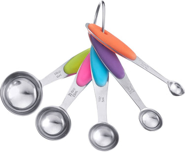 Westmark 5 meetlepels, set, aangesloten op ring, voor 1,25 ml, 2,5 ml, 5 ml, 7,5 ml, 15 ml, roestvrij staal siliconen, pendolino, zilver groen roze blauw paars oranje, 30602270