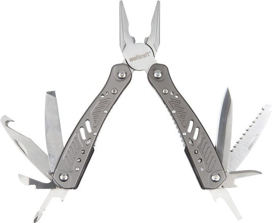 Wolfcraft - multitool zakmes met holster – 13 in 1 multifunctioneel – survival - zilver - 4080000