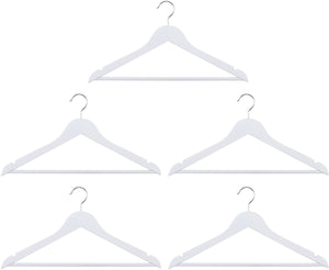Alpina witte kledinghangers hout set 5 stuks – kleerhangers voor brede schouders - kledinghanger met draaibare haak - kleding hangers met anti‑slip wit met broeklat