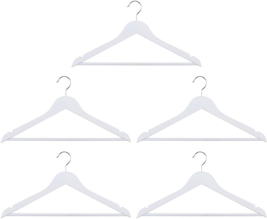 Alpina witte kledinghangers hout set 5 stuks – kleerhangers voor brede schouders - kledinghanger met draaibare haak - kleding hangers met anti‑slip wit met broeklat
