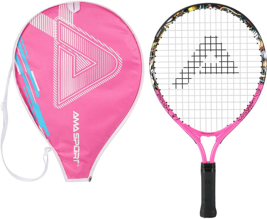 Ama sport kinder tennisracket graffiti roze 23 inch – lichtgewicht junior racket met tas – ideaal voor beginners –