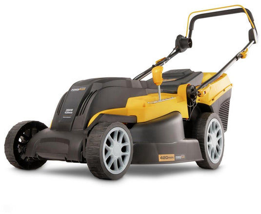 Powerplus elektrische grasmaaier powxg6281 - 2000 w, 420 mm ø grasmaaier met grasopvangbak, mulching en achteruitworp
