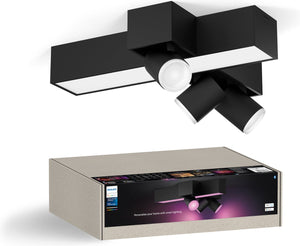 Philips hue centris - spot en plafondlamp - zwart - gu10 en geïntegreerde led - 3 spots en ceiling - aanpasbaar wit en gekleurd licht - slimme verlichting