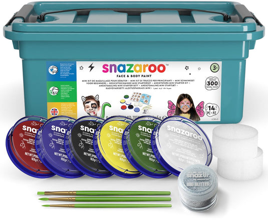 Snazaroo 1172018 mini starter kit aqua schminke – kinder volwassenen schminke – hypoallergeen – halloween fasching – 14-delig