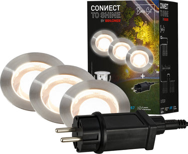 Briloner connect to shine - led grondspot voor buiten - set van 3 - tuinverlichting startset - warm wit licht - ip67 - ø3x2.6 cm