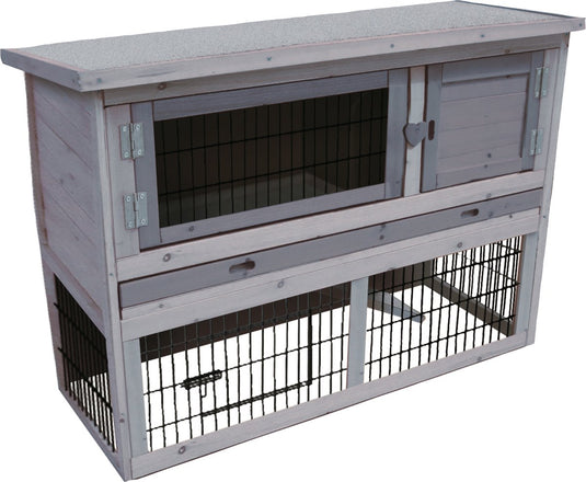 Flamingo konijnenhok met ren – compact konijnenhok voor buiten met 2 verdiepingen en nachthok – 111x45x78 cm – konijnenhok loft cottage grijs