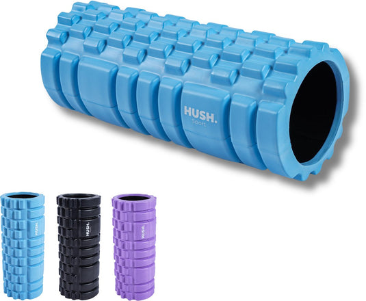 Hush sport - foam massageroller 33x14 cm - met grid patroon - spierherstel triggerpoint massage - eva foam - blauw