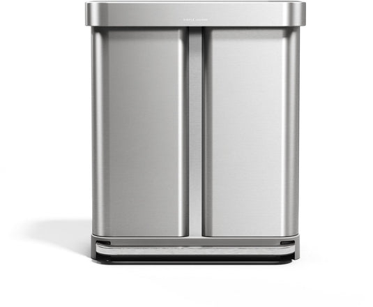 Simplehuman rechthoekige pedaalemmer van 58 liter - met twee compartimenten (34 24) - met zakkenrand - geborsteld roestvrij staal