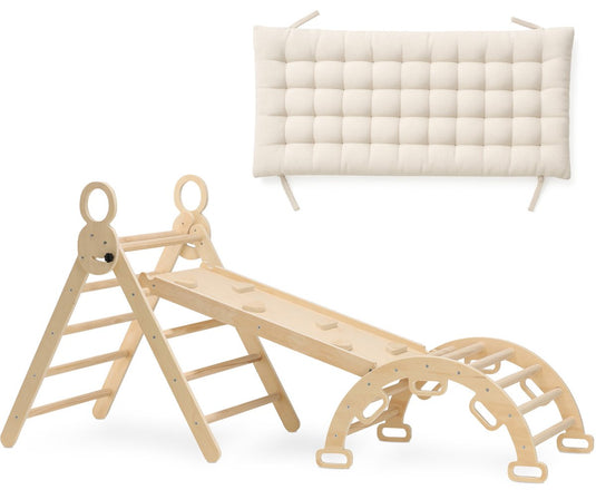 Deryan luxe xxl montessori opvouwbare driehoek met klimboog, helling en klimrek glijbaan - inclusief kussen 220x83x81cm