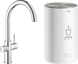 Grohe red compact 3 in 1 kokendwaterkraan - c-uitloop - 4l boiler – chroom