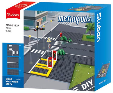 Sluban metropolis basisplaat grondplaat bouwplaat wegenplaat grijs – wegdek met accessoires 73 bouwstenen – m38‑b1327 – vanaf 6 jaar