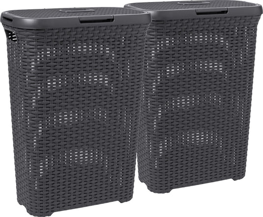 Curver style wasmand met deksel - 2x 40 liter - 2 stuks - antraciet