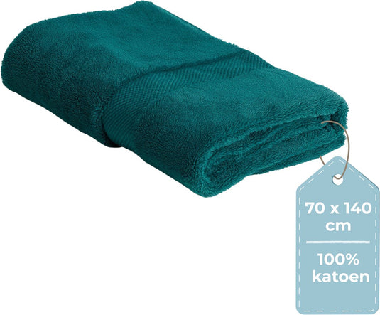 Hush. living hush living badhanddoek - per stuk - 70×140 cm - 100% katoen - zware kwaliteit 500g m2 - stijlvol boord en ophanglus - donkergroen