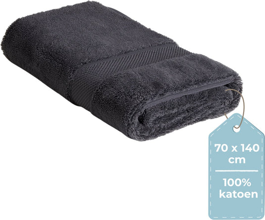Hush. living hush living badhanddoek - per stuk - 70×140 cm - 100% katoen - zware kwaliteit 500g m2 - stijlvol boord en ophanglus - antraciet