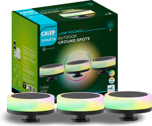 Calex smart outdoor 24v tuinverlichting - set van 3 padverlichting - slimme grondspot - rgb en warm wit licht - zwart