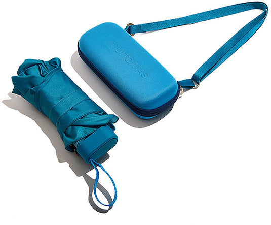 Muitomas paraplu + hoes - schouderriem – ultra licht - telescopische steel - harde hoes - blauw