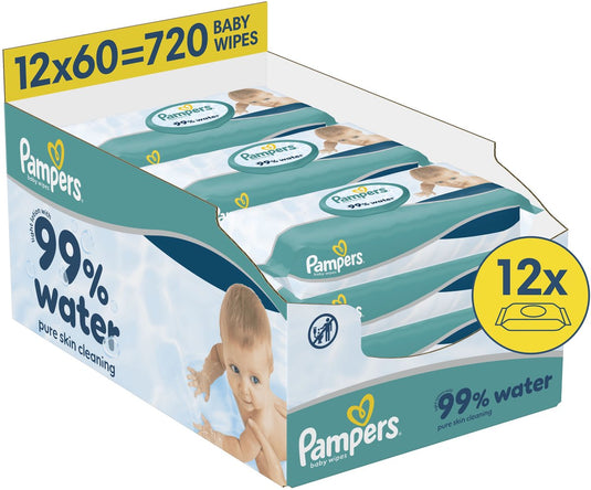Pampers 99% water babydoekjes - 12 verpakkingen van 60 doekjes = 720 billendoekjes