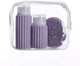 Muitomas reistas + gezichtsborstel + 2 flesjes – compact - waterdichte transparante tas - siliconen reisflessen - violet