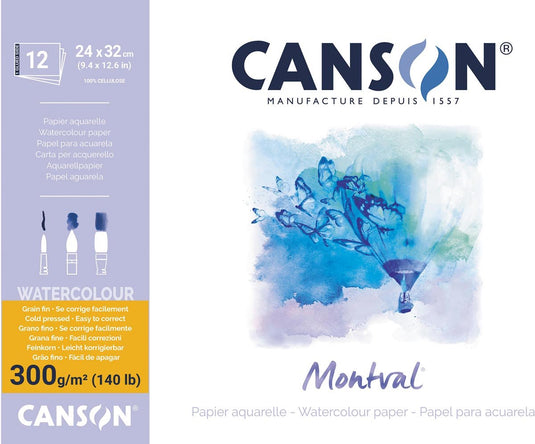 Canson montval aquarelpapier | wit met fijne korrel 300 g m² | ft 24 x 32 cm | blok met 12 vellen
