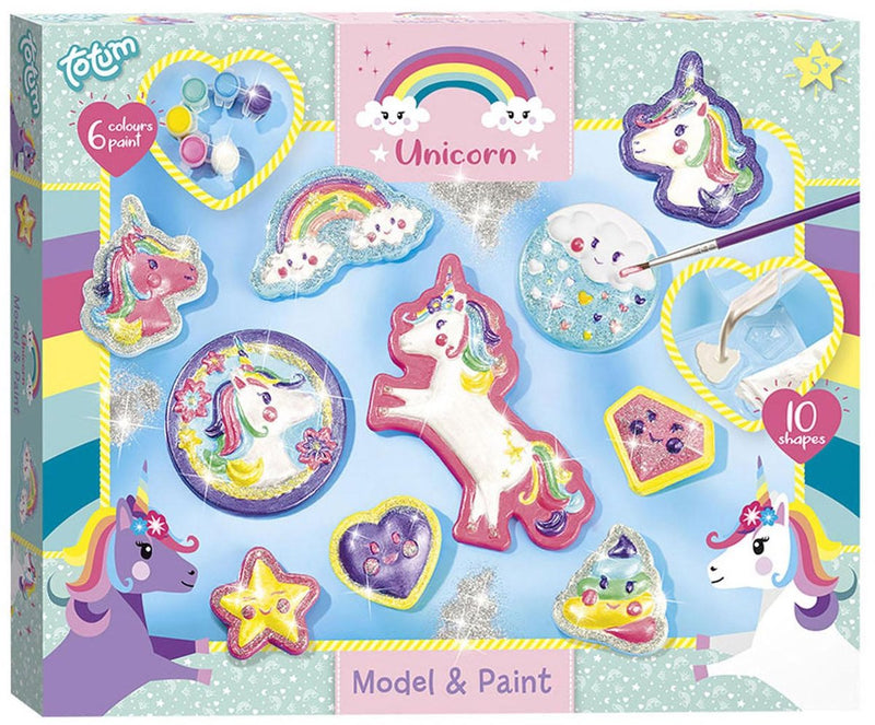Load image into Gallery viewer, Totum unicorn gips gieten schilderen model paint 10 gipsfiguren maken incl. 5 kleuren verf en penseel - knutselset cadeau tip speelgoed meisjes en jongens vanaf 5 jaar
