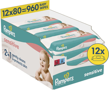 Pampers sensitive babydoekjes - 12 verpakkingen van 80 doekjes = 960 billendoekjes