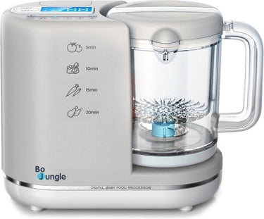 Bo jungle - foodprocessor - keukenmachine - compact - baby voeding maken - zelfreiniging - blender - stomen - flessenwarmer - 900 ml + 500 ml - losse onderdelen zijn vaatwasbestendig - digital baby food processor 6 in 1