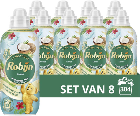 Robijn - wasverzachter - kokos - 8 flessen - 304 wasbeurten - voordeelverpakking