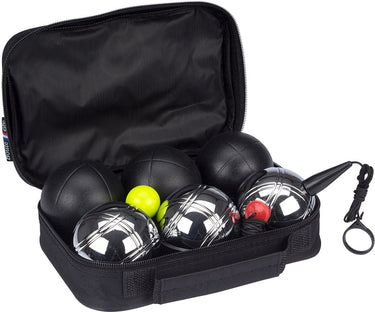 Get go jeu de boules set - luxe - 6 ballen - zilver zwart - staal