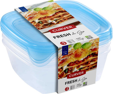 Curver fresh go vershoudbakjes met deksel - 3x0,8 liter - 3 stuks - transparant blauw
