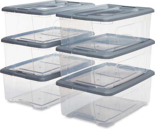 Iris new topbox opbergbox - 30l - kunststof - transparant zilvergrijs - set van 6