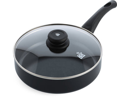 Bk brilliant hapjespan 24cm met deksel - 2.65l - pfas-vrije antikleeflaag – hapjespan inductie - keramische pan - ovenbestendig tot 160°c – koudgreep - met glazen deksel - zwart