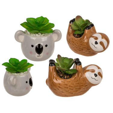 Ootb deco vetplant in keramieken pot, luiaard of koala 14x7x9cm