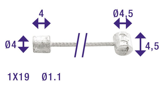 Cordo binnenkabel binnenkabel versteller 225cm ø1,1mm rvs + 2 nippels