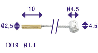 Cordo binnenkabel binnenkabel versteller 225cm ø1,1mm verzinkt + 2 nippels