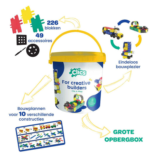 Clics build play 10-in-1 bouwblokken– duurzaam speelgoed gemaakt van gerecycleerde kunststof- bouwset 10 in 1 - speelgoed 4,5,6,7,8 jaar jongens en meisjes- educatief speelgoed- montessori speelgoed- constructie speelgoed