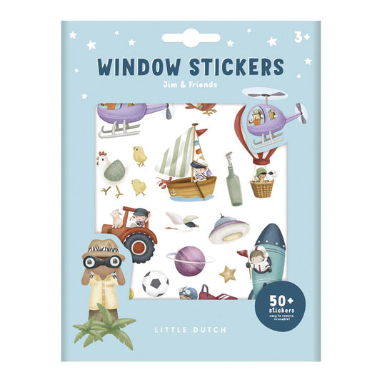 Little dutch raamstickers jim friends - niet permanente verplaatsbare stickers met speelachtergrond - window stickers
