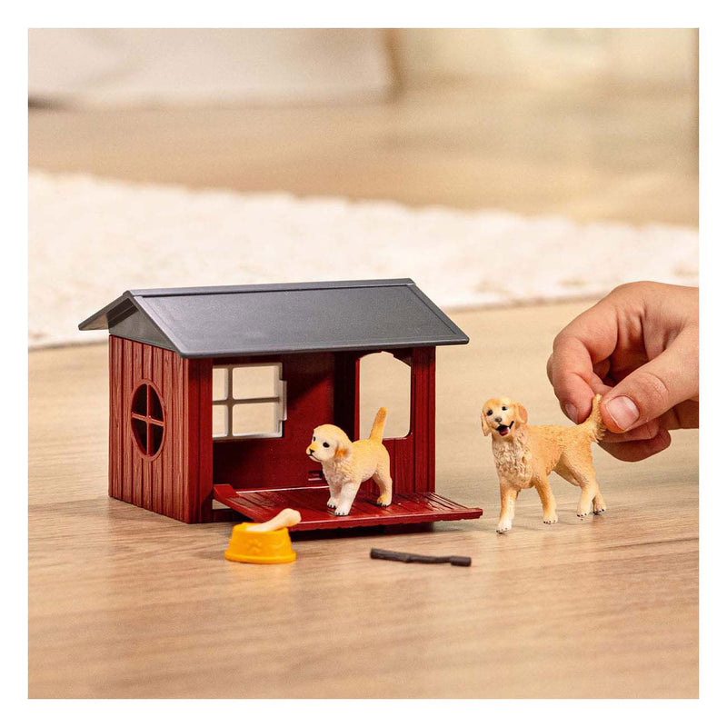 Load image into Gallery viewer, Schleich farm world hondenhok met golden retrievers 42722
