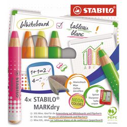 Load image into Gallery viewer, Stabilo markdry neon set van 4 whiteboard potloden, puntenslijper en reinigingsdoekje
