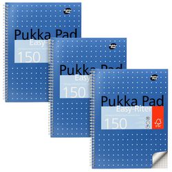Collegeblok pukka metallic geruit blauw 150 pagina's 3 stuks