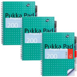 Collegeblok pukka metallic geruit groen 200 pagina's 3 stuks