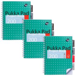 Collegeblok pukka metallic b5 geruit groen 200 pagina's 3 stuks