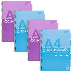 Collegeblok pukka essentials a4 geruit kleurenassortiment 200 pagina's 4 stuks