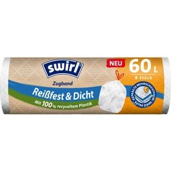 Vuilniszakken swirl scheurvast lekvrij 60 l transparant trekbandsluiting