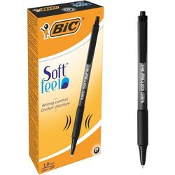 Balpen bic soft feel kunststof houder zwart drukknop grip clip